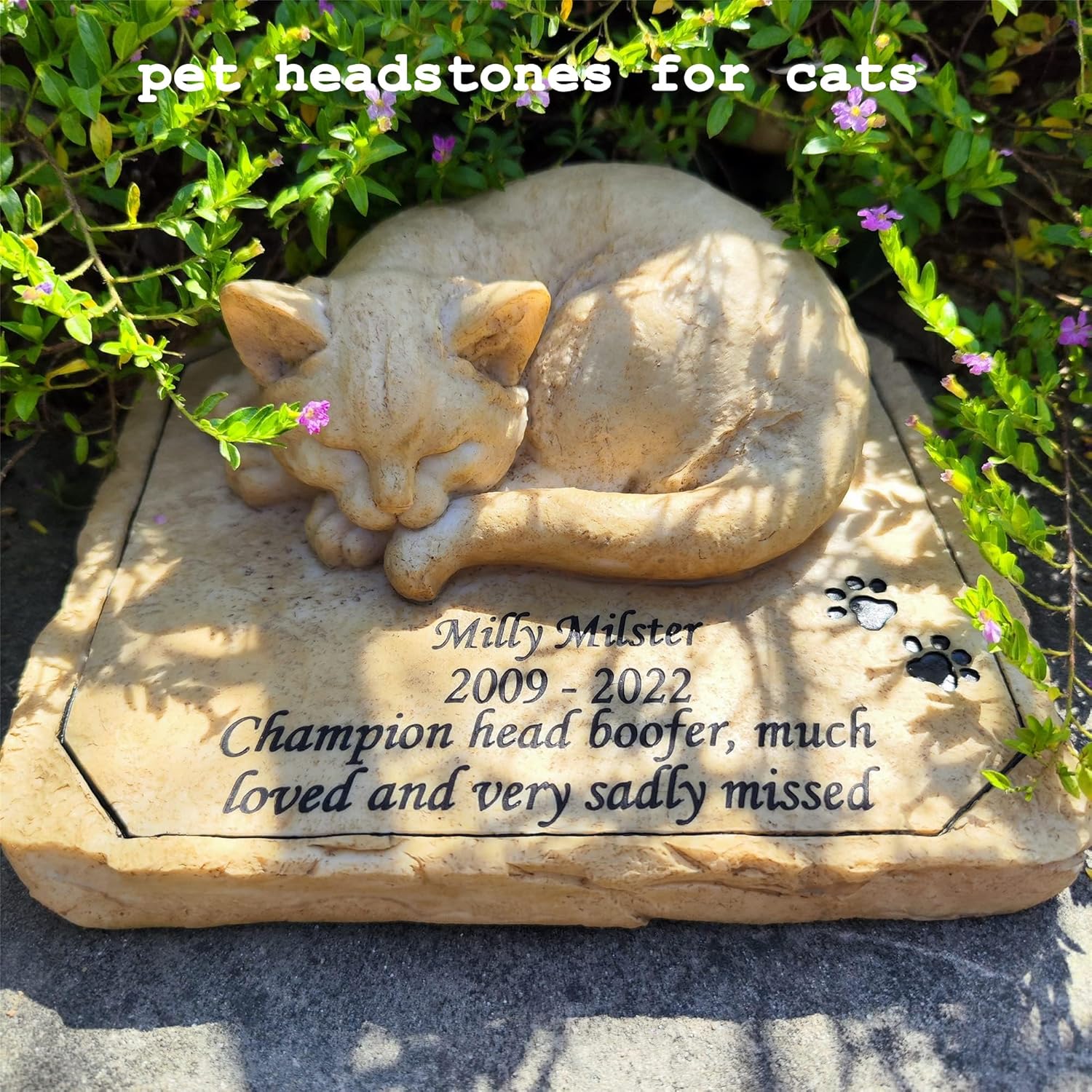 Custom Cat Memorial Stones Headstones, All Content is Customizable Grave Markers Tombstones Features A Sleeping Kitty Statue Personalized Cat Memorial Gifts Loss Gifts Outdoors - Image 3