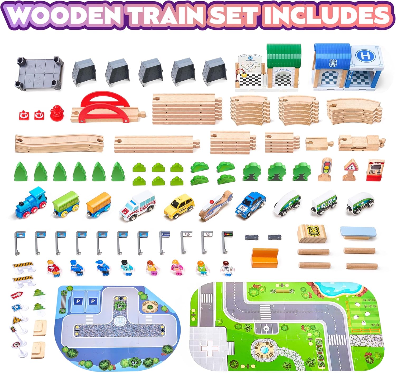 172Pcs Wooden Train Set for Toddlers & Magnetic Blocks Set (Transparent)
