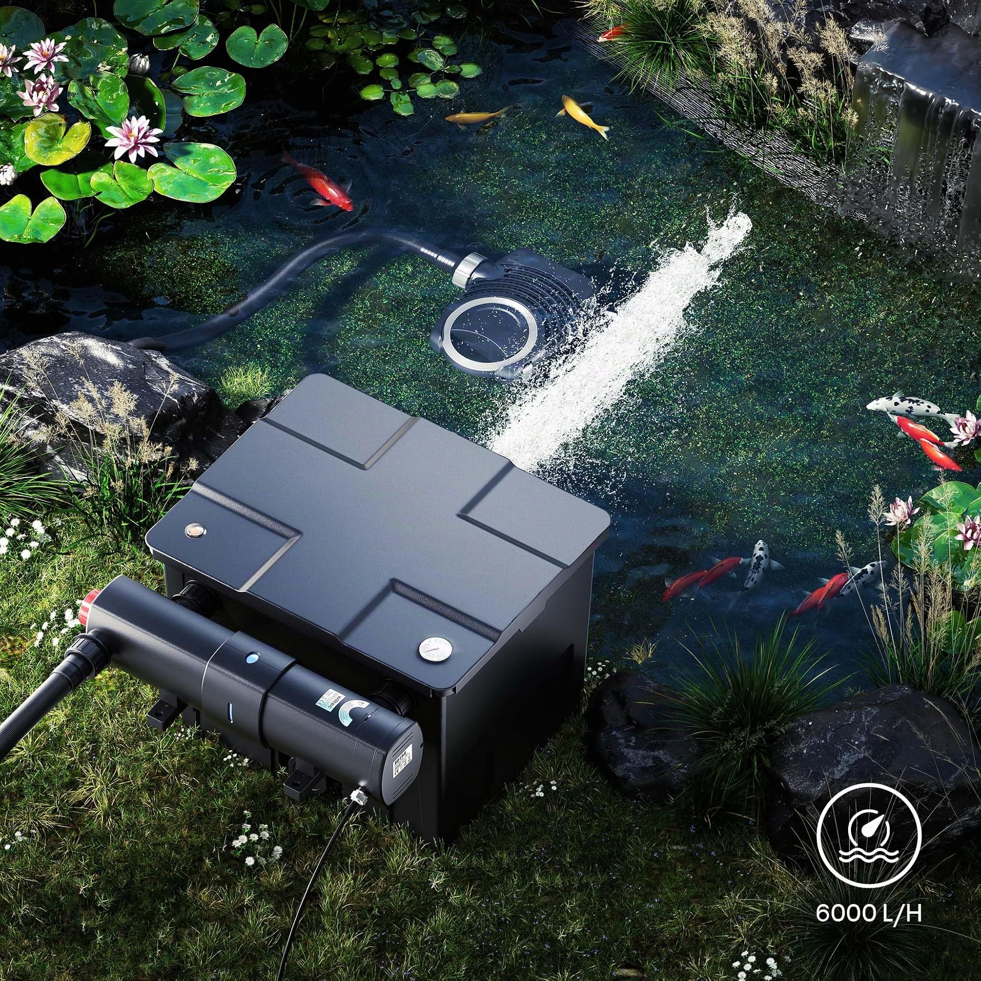 SunSun CUV-236 Teichklärer 6000 l/h / 36 W UVC, Vorklärgerät für Teichfilter & Teichpumpe, Wasserklärer mit UV-Lampe, Lichtfilter zur Algenbekämpfung