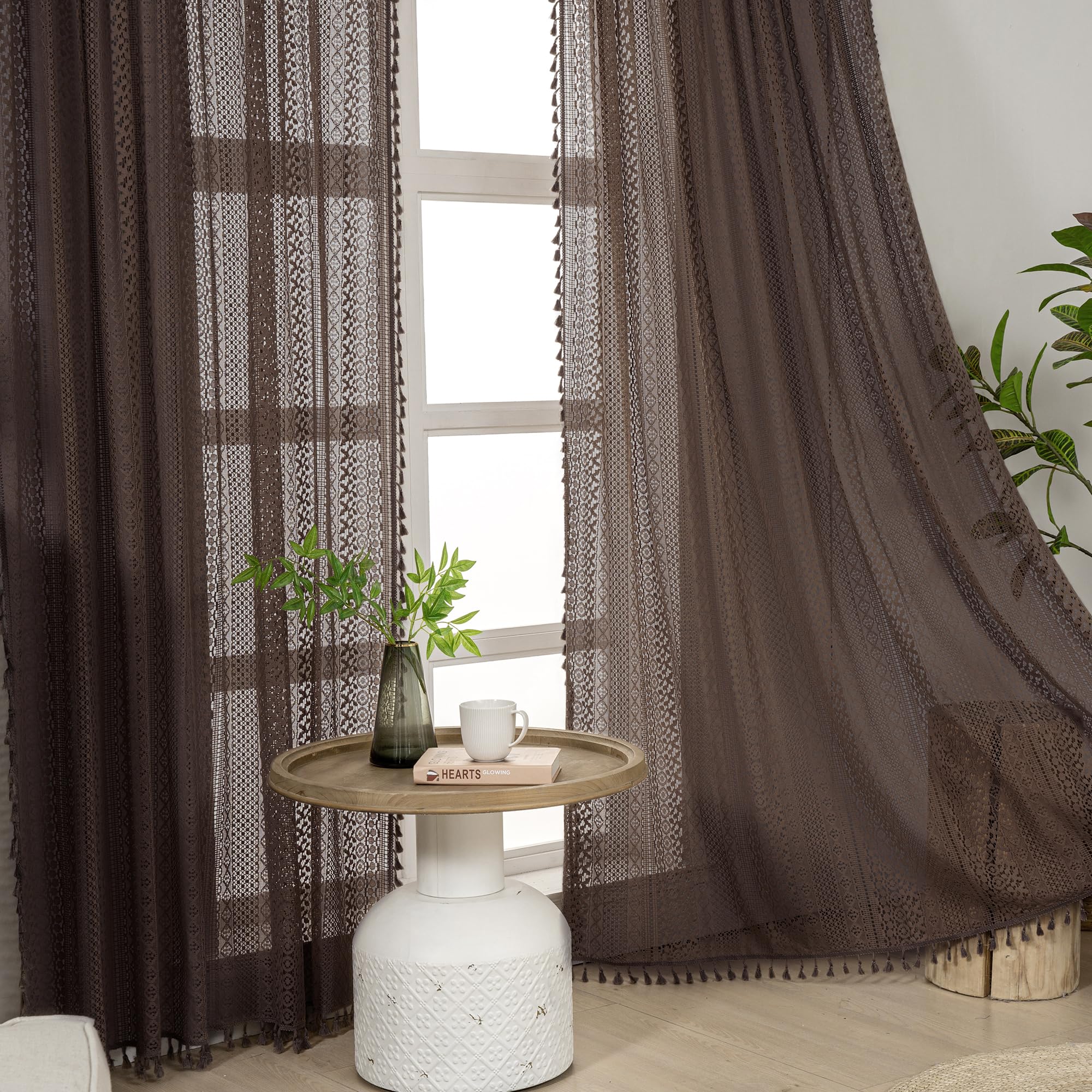 Amazon.com: WAZZIO Chocolate Brown Sheer Curtains 84 Inch Length 2 