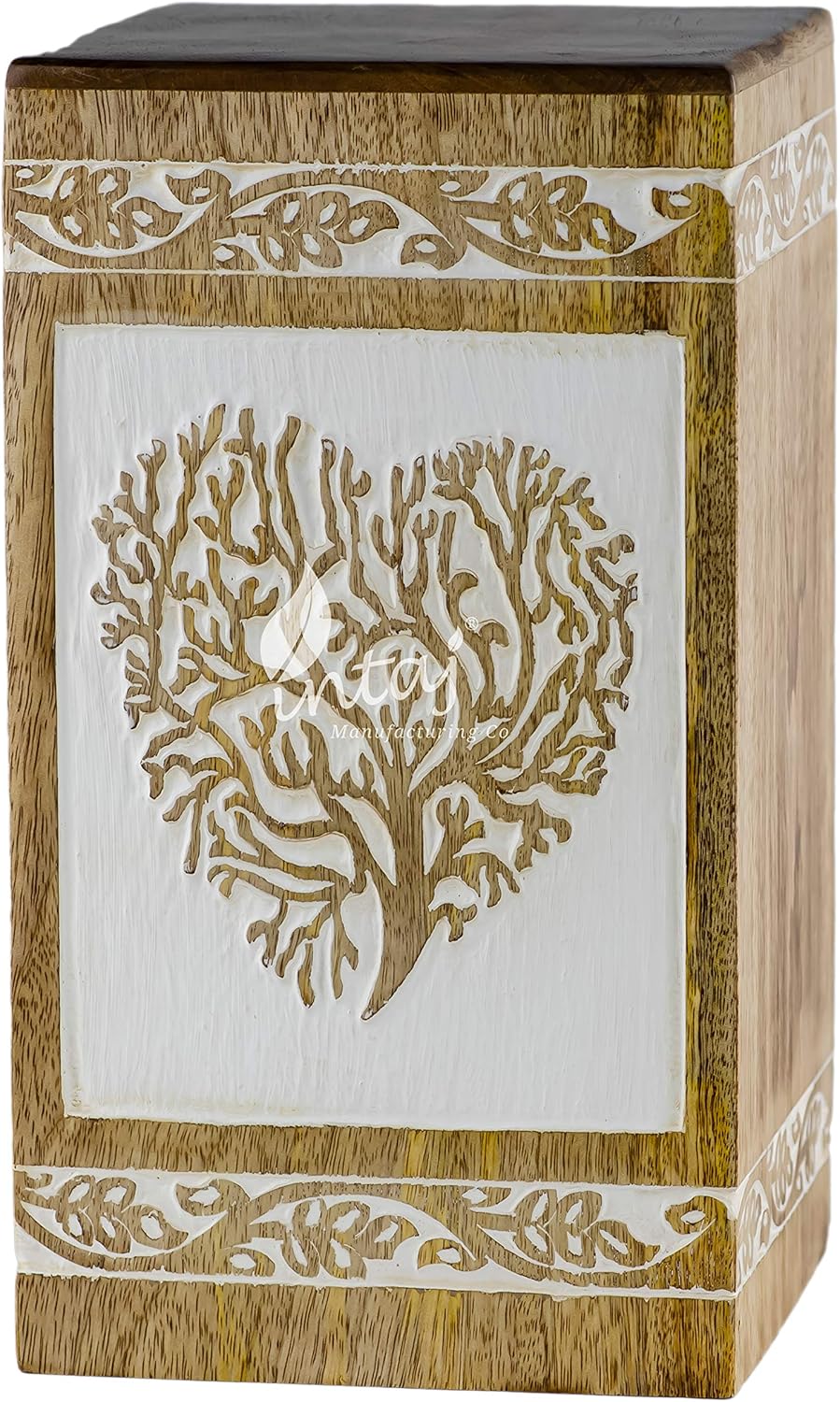 INTAJ Handmade Rosewood Urn for Human Ashes Adult Funeral Urn - Tree of Life Wooden Urn for Ashes Hand-Crafted - Funeral Cremation Urn for Pets (Keepsake (115 Cu/in), Antique Heart)