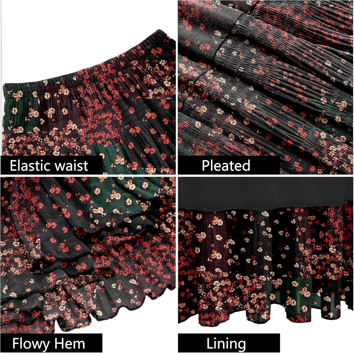 Women's Chiffon White Flowy Maxi Skirts Boho Fall Elastic Waisted Pleated A Line Long Skirt for Women 2025 - Image 5