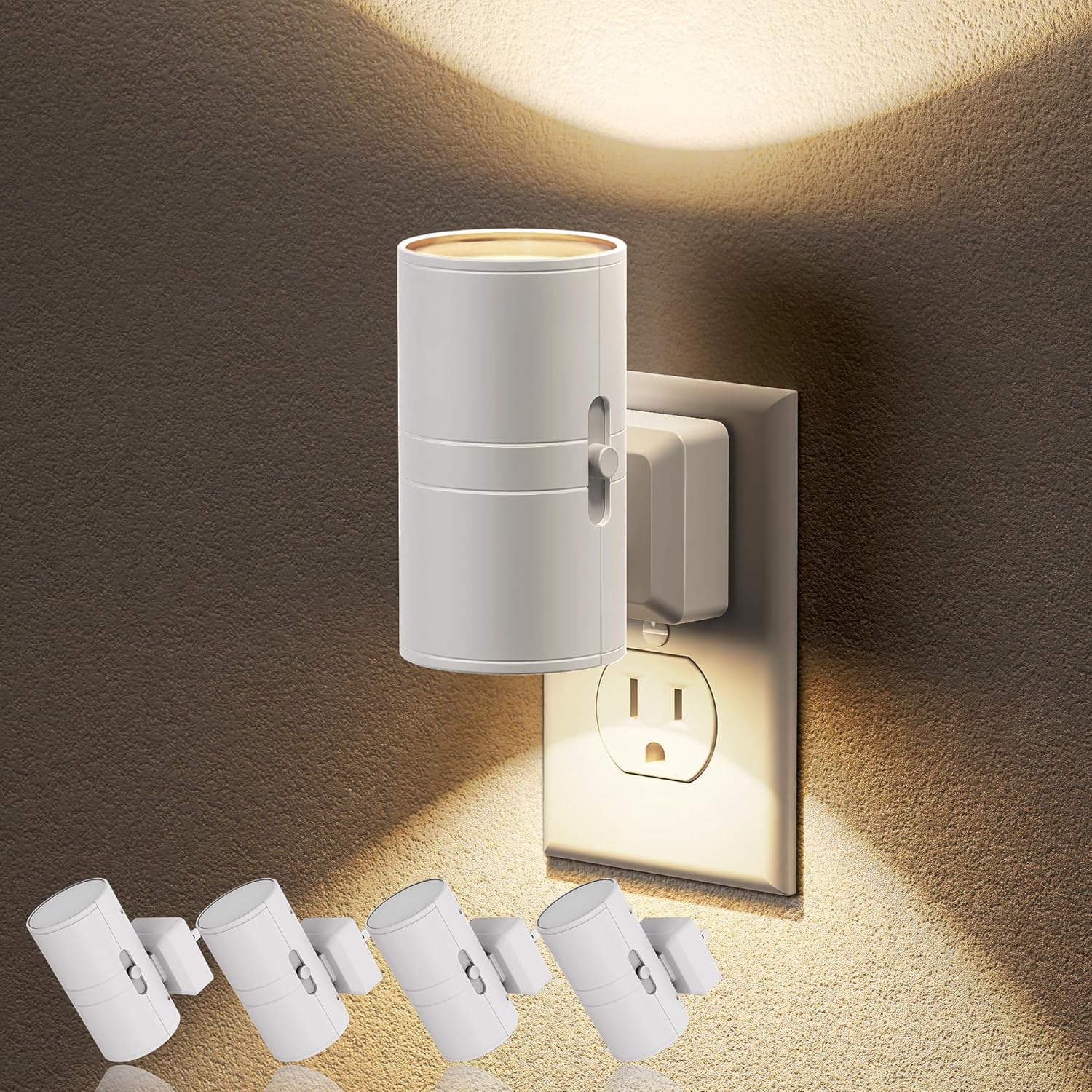 JandCase Night Lights Plug into Wall, Dimmable Night Light Plug in, Modern Night Light Dusk to Dawn Light Sensor, Warm White 3000K, 0-100LM Adjustable Brightness Nightlight for Hallway Bedroom, 4 Pack