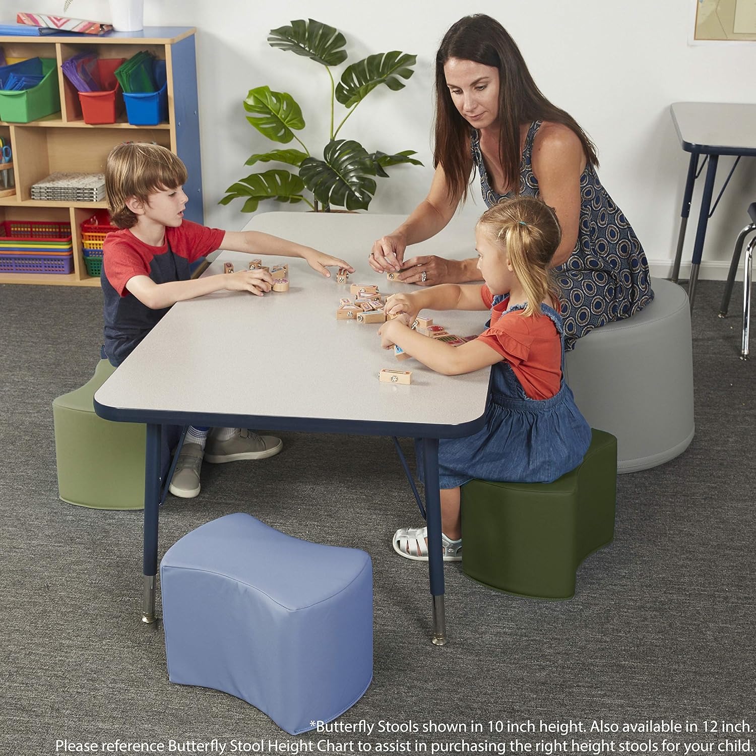 FDP SoftScape 12 inch Butterfly Modular Soft Foam Stool Set for Children Ages 4-7, Lightweight Flexible Seating Option for Home, Preschool and Classrooms (4-Piece Set) - Earthtone