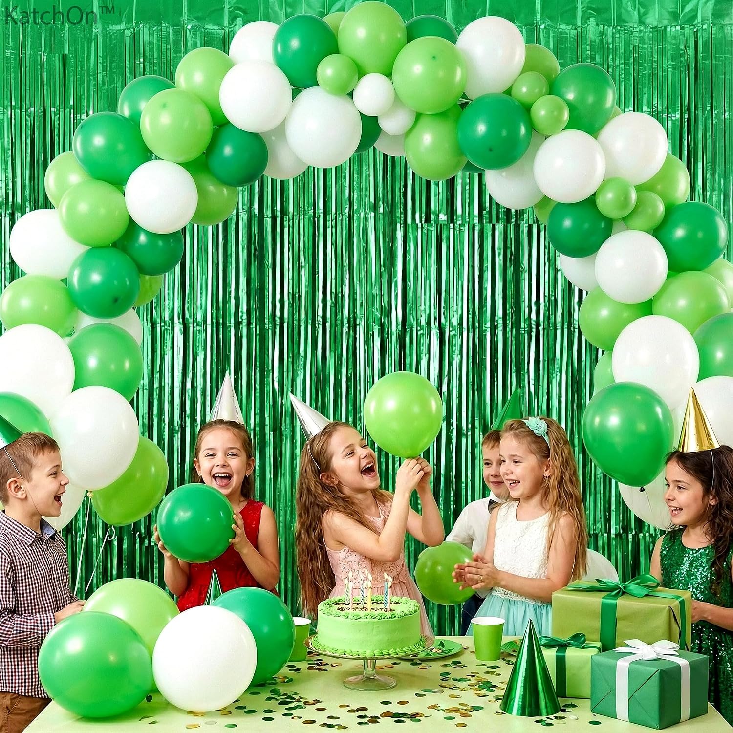 KatchOn, Green Streamers - 3.2x8 Ft, Pack of 2 | Green Backdrop for Dinosaur Birthday Decoration | Door Streamers for Jungle, Safari Party, Cinco De Mayo Decorations | Graduation Decorations 2026