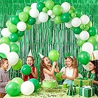 Vista 7 de KatchOn, Serpentinas verdes – 3.2 x 8 pies, paquete de 2 Telón de fondo verde para decoración de cumpleaños de dinosaurios Serpentinas de puerta