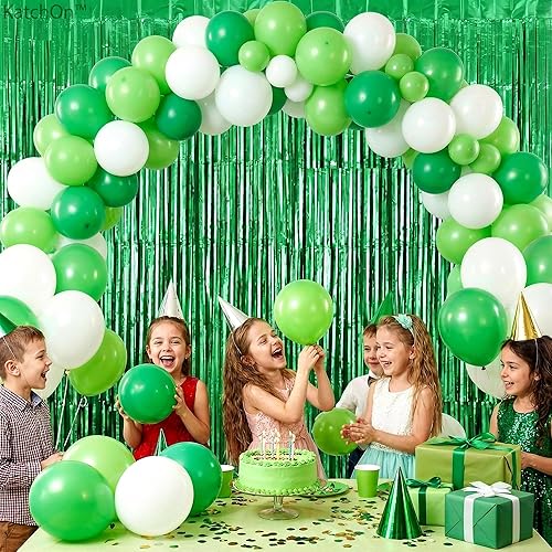 Miniatura 7 de KatchOn, Serpentinas verdes – 3.2 x 8 pies, paquete de 2 Telón de fondo verde para decoración de cumpleaños de dinosaurios Serpentinas de puerta