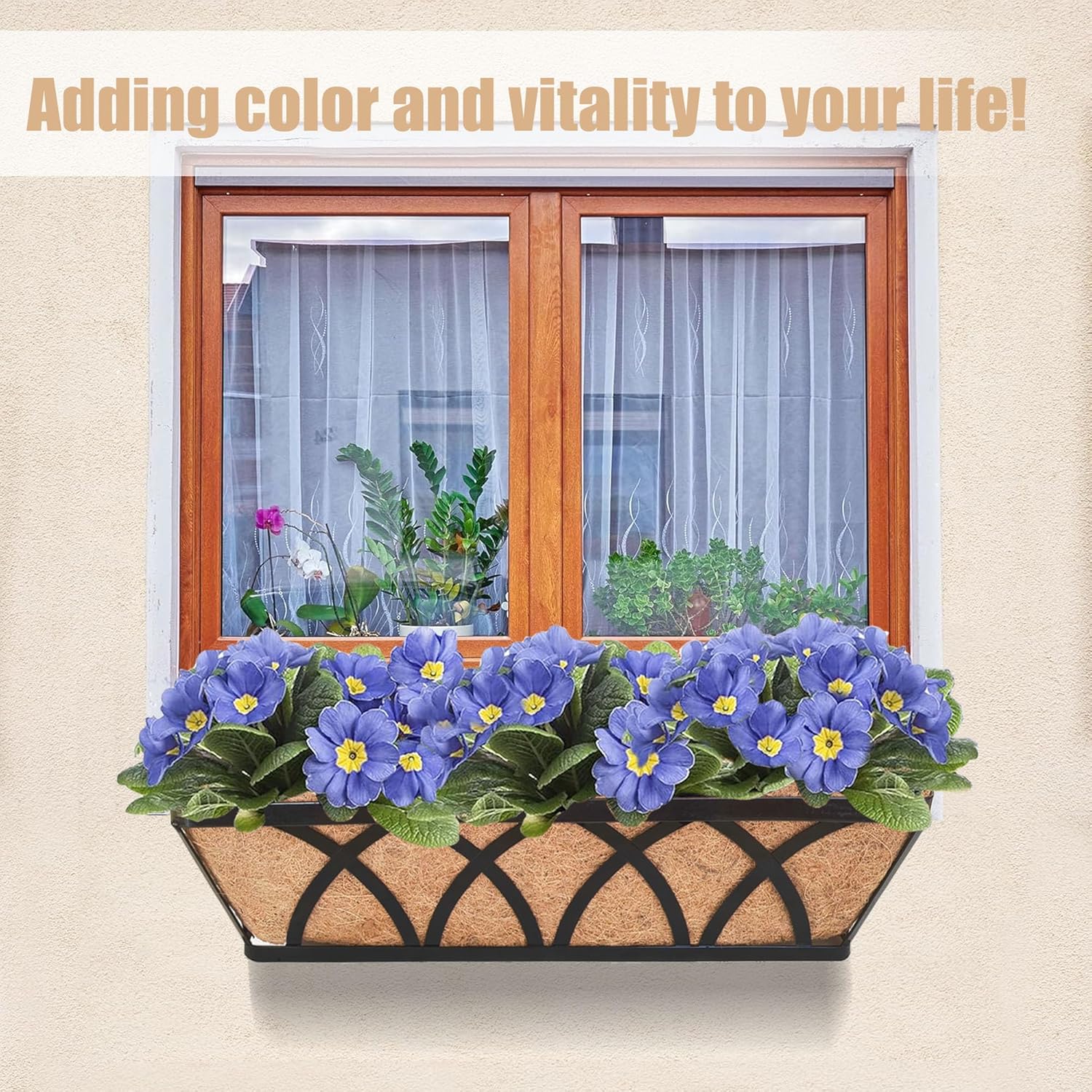 Flat Railing Planter Window Box 2 Pack 30" Horse Trough Planter with Coco Fiber Liner Metal Window Planter Box Deck Balcony Rail Planter for Outdoor Porch Fence Patio