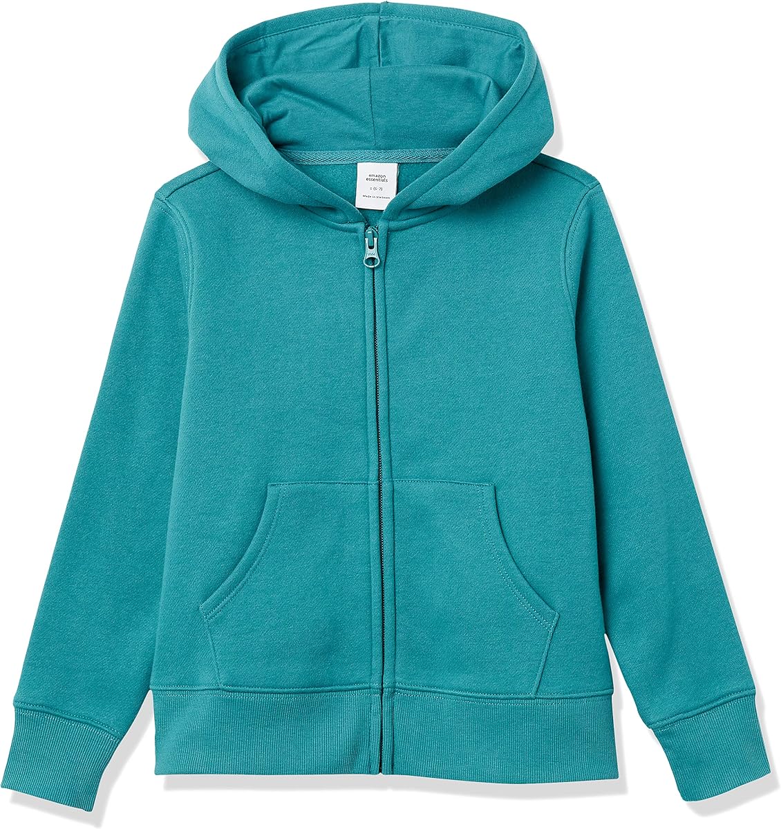 Amazon Essentials Girls and Toddlers' Fleece Zip-Up Hooded Sweatshirt with Lined Hood and Rib Knit Detail