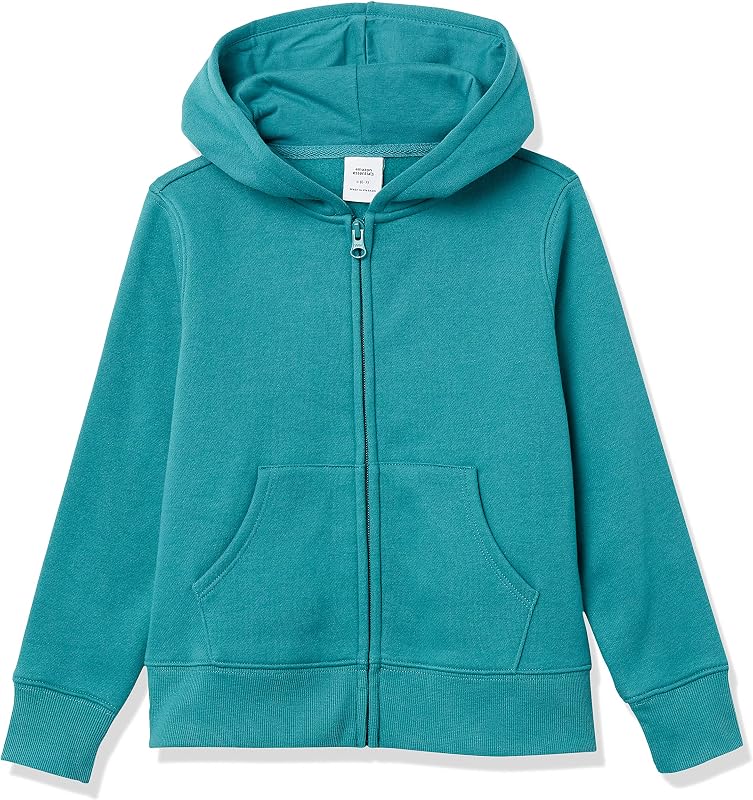 Amazon Essentials Girls and Toddlers' Fleece Zip-Up Hooded Sweatshirt with Lined Hood and Rib Knit Detail