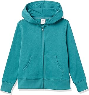 Amazon Essentials Girls and Toddlers' Fleece Zip-Up Hooded Sweatshirt with Lined Hood and Rib Knit Detail