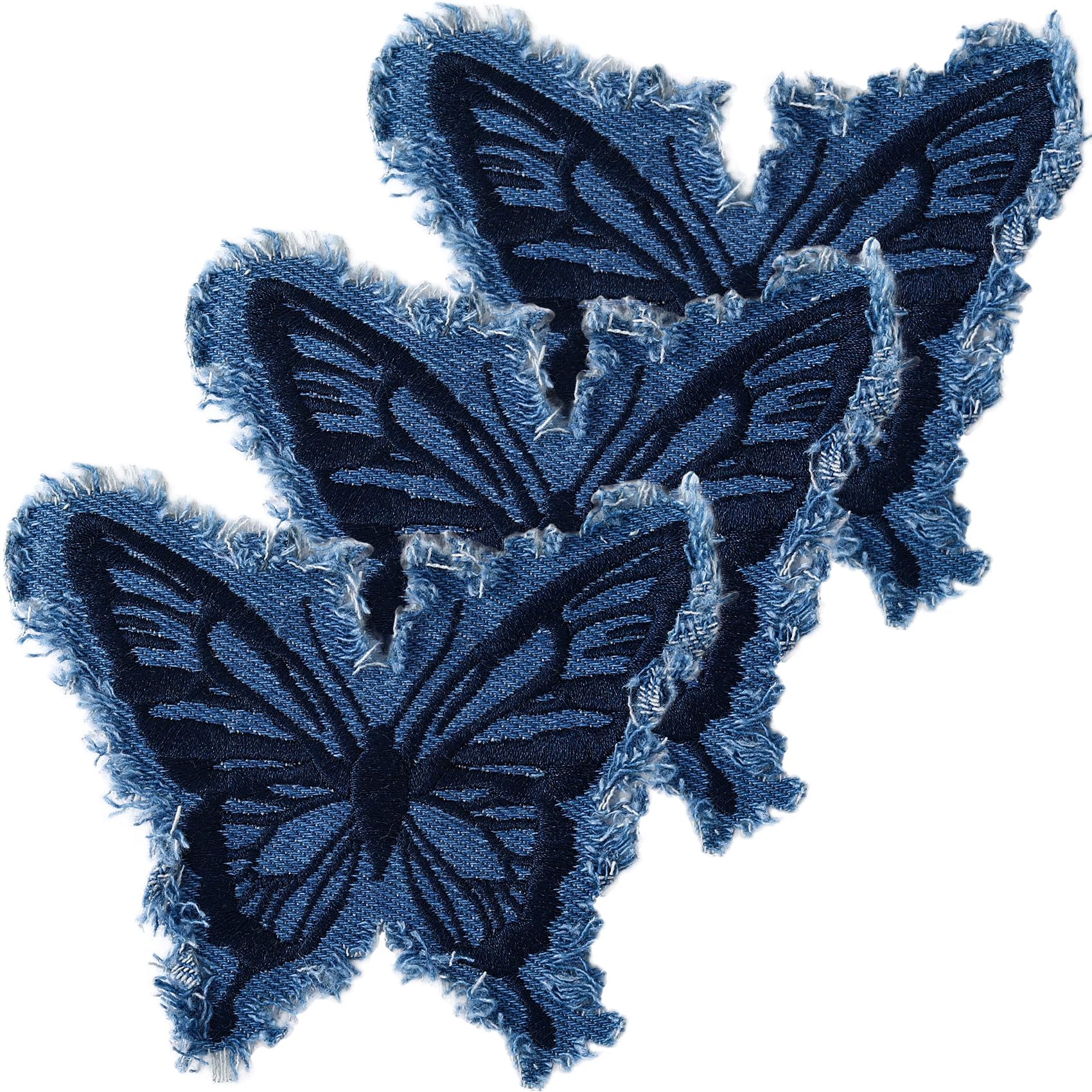 Hzopcw 3pcs Denim Butterfly Iron on Patches, Sew on Embroidered Applique with Fringe, Retro Butterfly Denim Patches Repair Decoration for Jeans