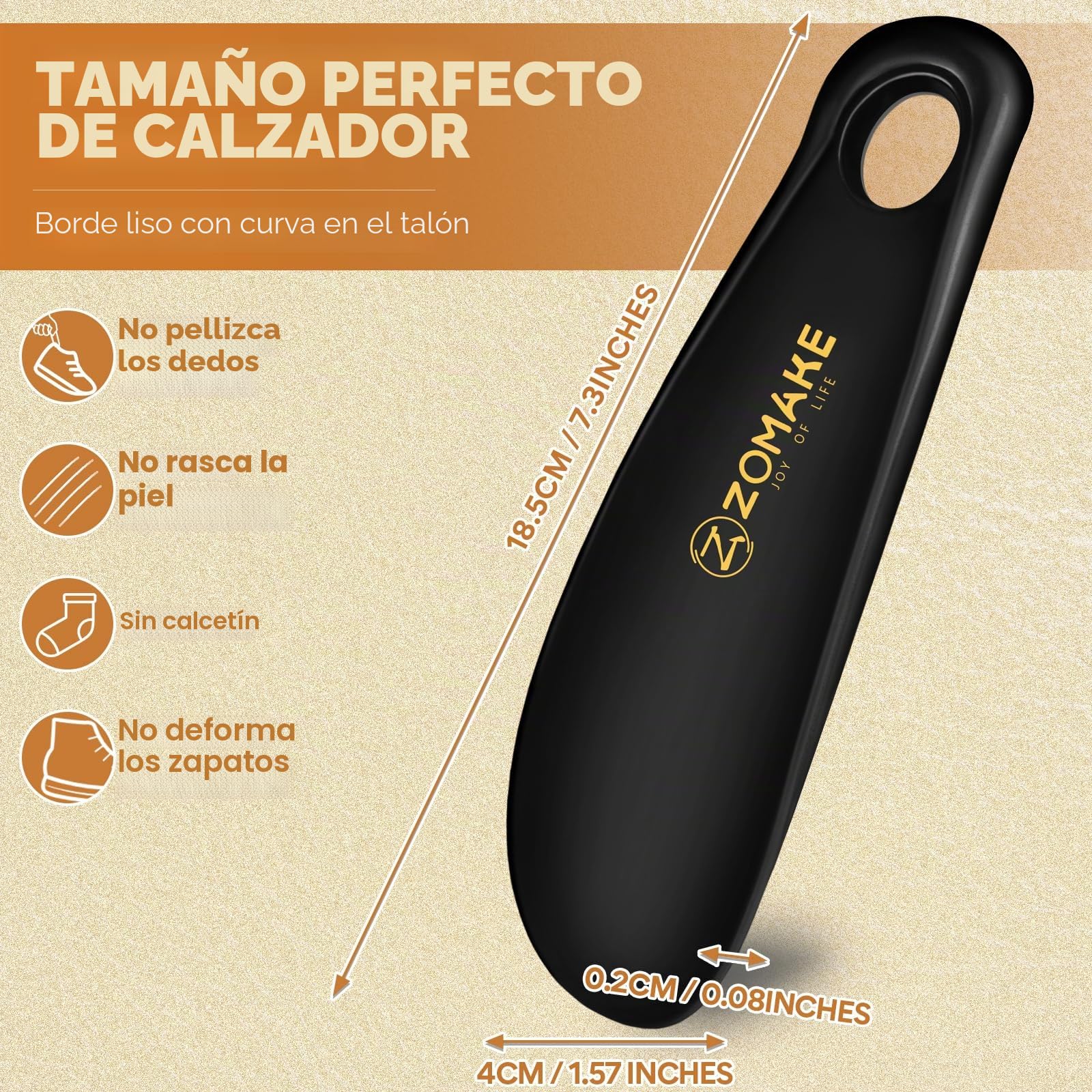 ZOMAKE Calzador de Zapatos 18.5cm Plastico con Colgante Agujero para Personas Mayores