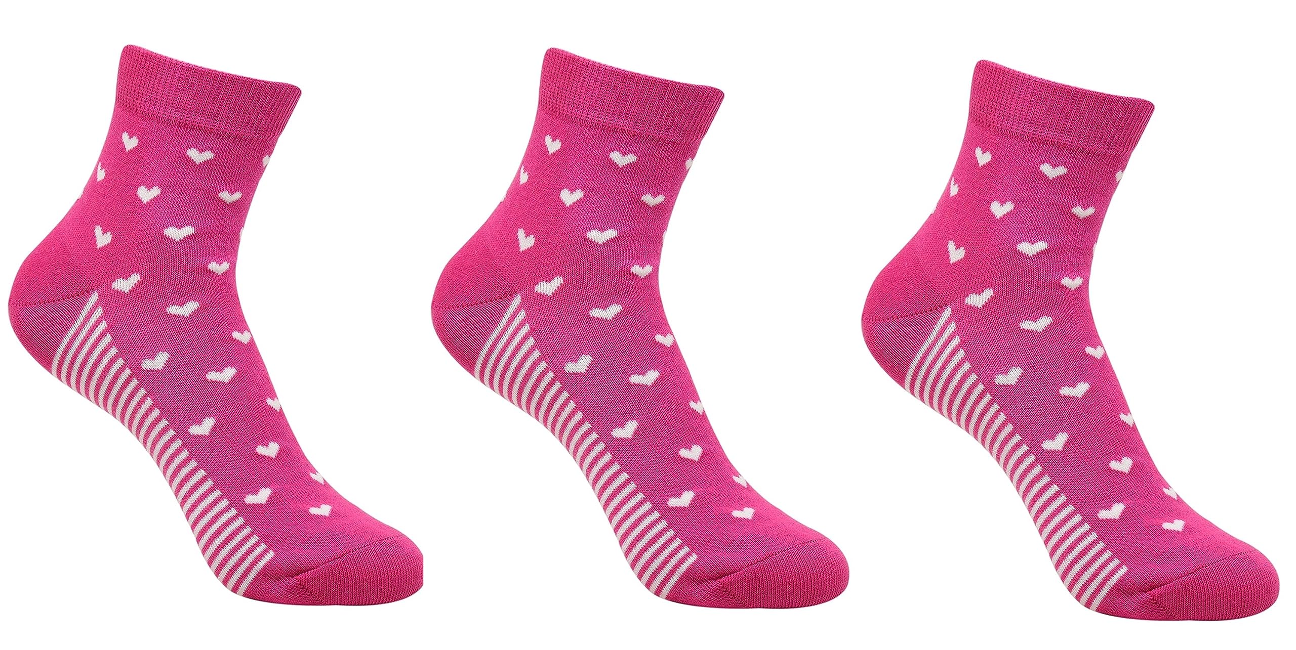 Women's Cotton Ankle Length Socks Stripes Heart Printed Pattern Socks for Women - Pink - (Pack of 3)-image-17