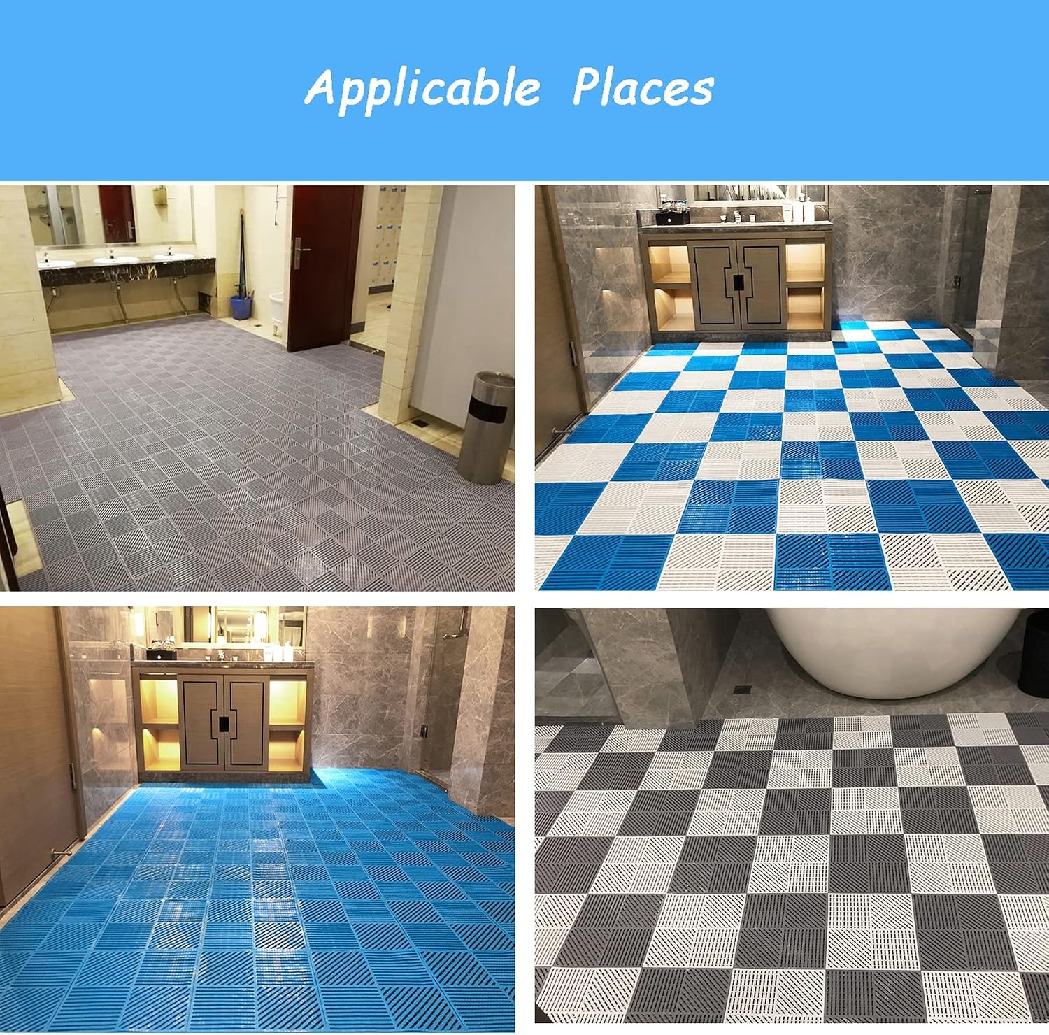 WLWLEO 12PCS Interlocking Soft PVC Flooring Tiles Mat, 11.8 x11.8 Inch No-Slip Rubber Pool Patio Mats Outdoor and Indoor Tiles Drainage Mats for Shower Room Restroom Pet Area Garage,Gray