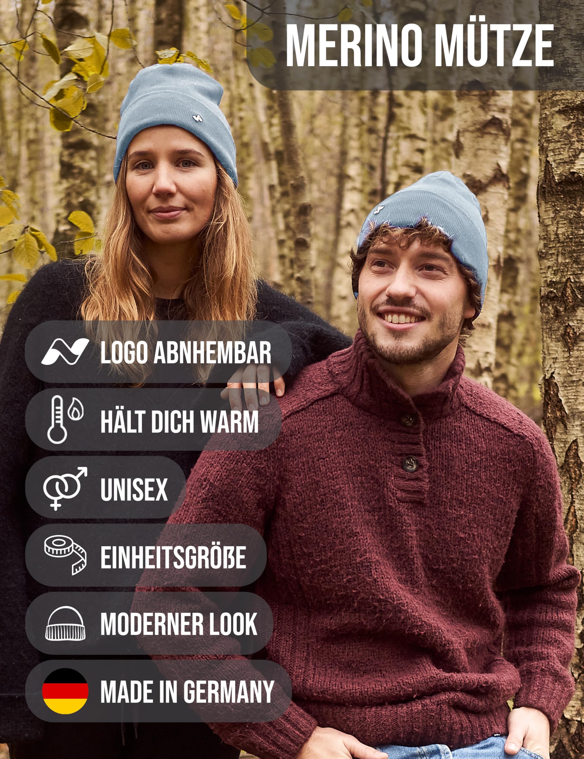 NYTTED® Merino Mütze Herren Damen 100% Merinowolle Wintermütze Strickmütze