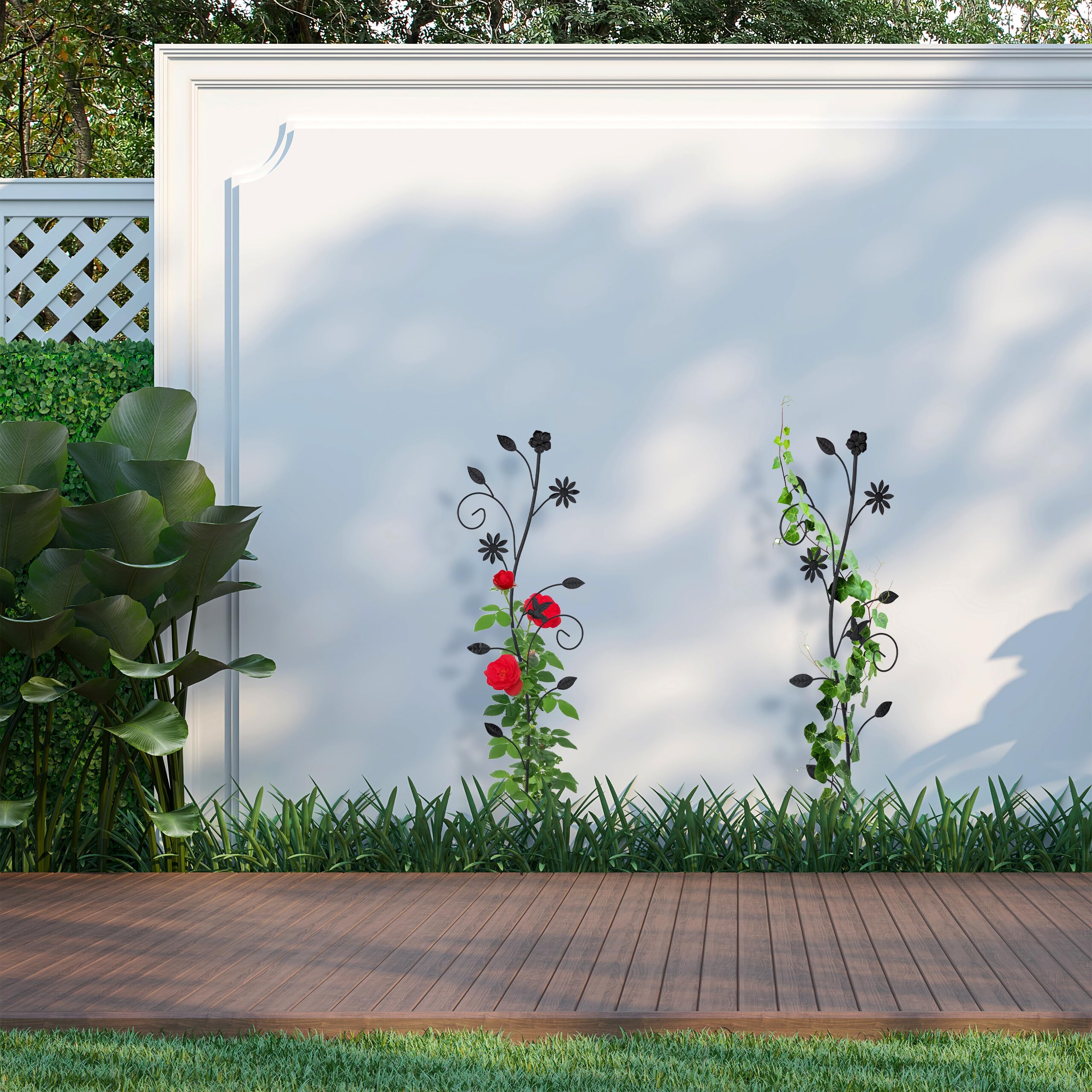 Relaxdays Supporto per Piante Rampicanti da Giardino, 2 pz. Tralicci di Sostegno per Edera, 110x34x1 cm, Metallo, Nero