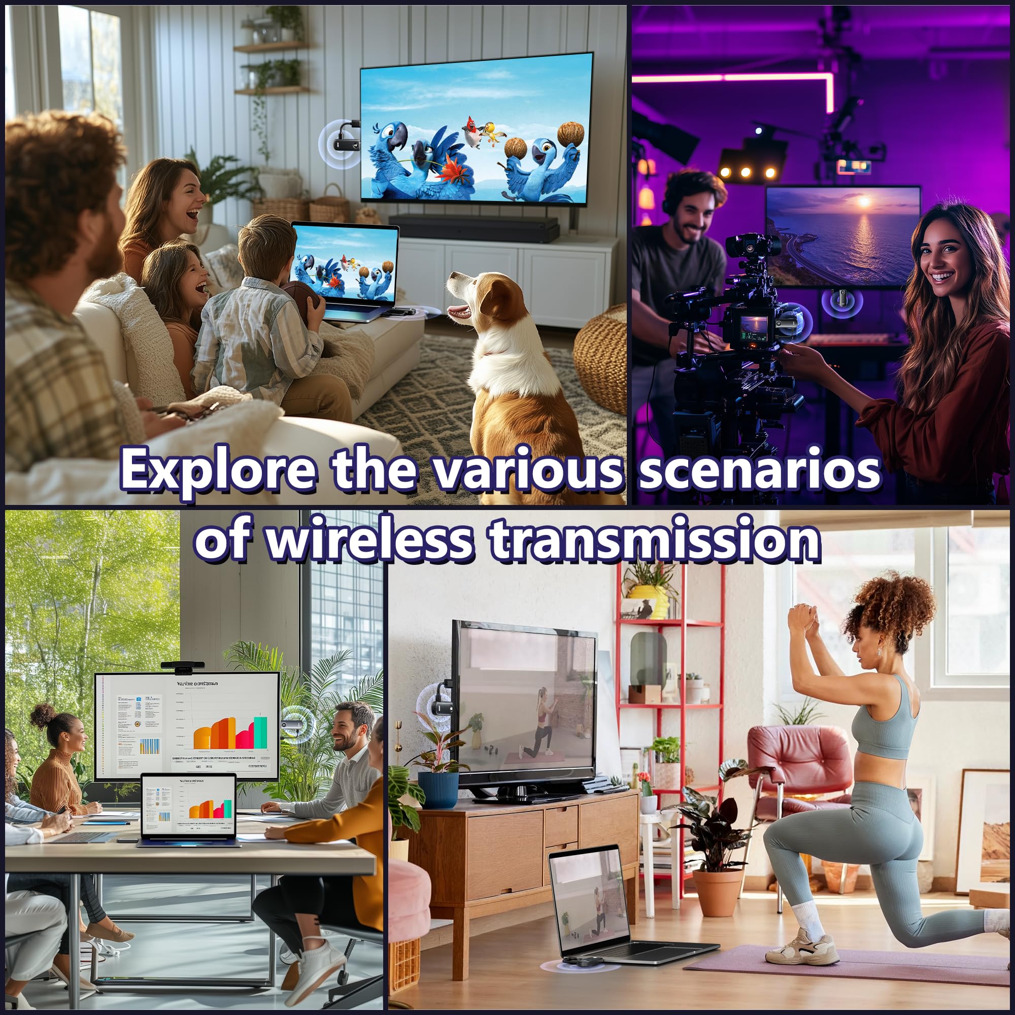 2026 Upgraded HDMI Wireless, Wireless HDMI Transmitter and Receiver 1080P, Trasmissione Doppia Stabile 2.4/5G, 165FT Extender Senza Fili Streaming Video Audio from Laptop, PC to HDTV/Projector/Monitor