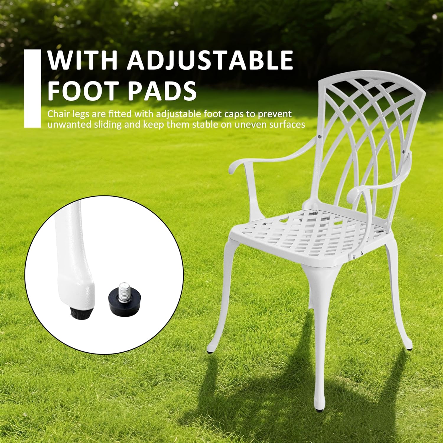 3 Piece Patio Bistro Set, Outdoor Cast Aluminum Bistro Table and Chairs Set of 2 with Umbrella Hole, All Weather Resistance Metal Bistro Table for Front Porch Set,White