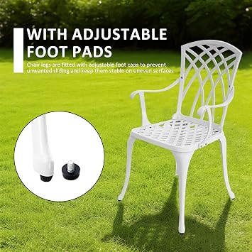 3 Piece Patio Bistro Set, Outdoor Cast Aluminum Bistro Table and Chairs Set of 2 with Umbrella Hole, All Weather Resistance Metal Bistro Table for Front Porch Set,White