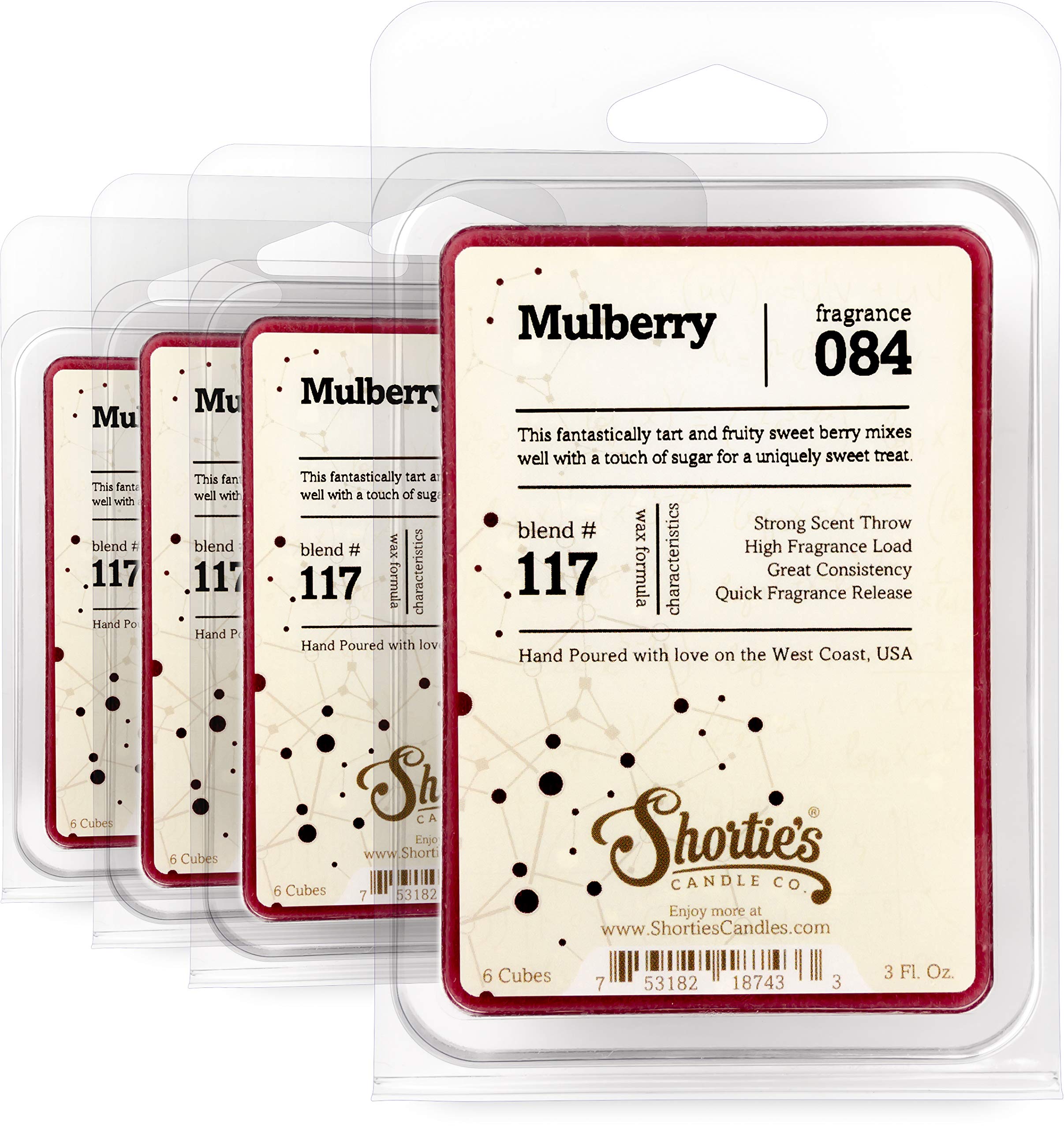 Shortie's Candle Company Mulberry Wax Melts Bulk Pack - Formula 117-4 Highly Scented 3 Oz. Bars (12 Oz. Total) - Made with Natural Oils - Christmas & Holiday Air Freshener Cubes Collection