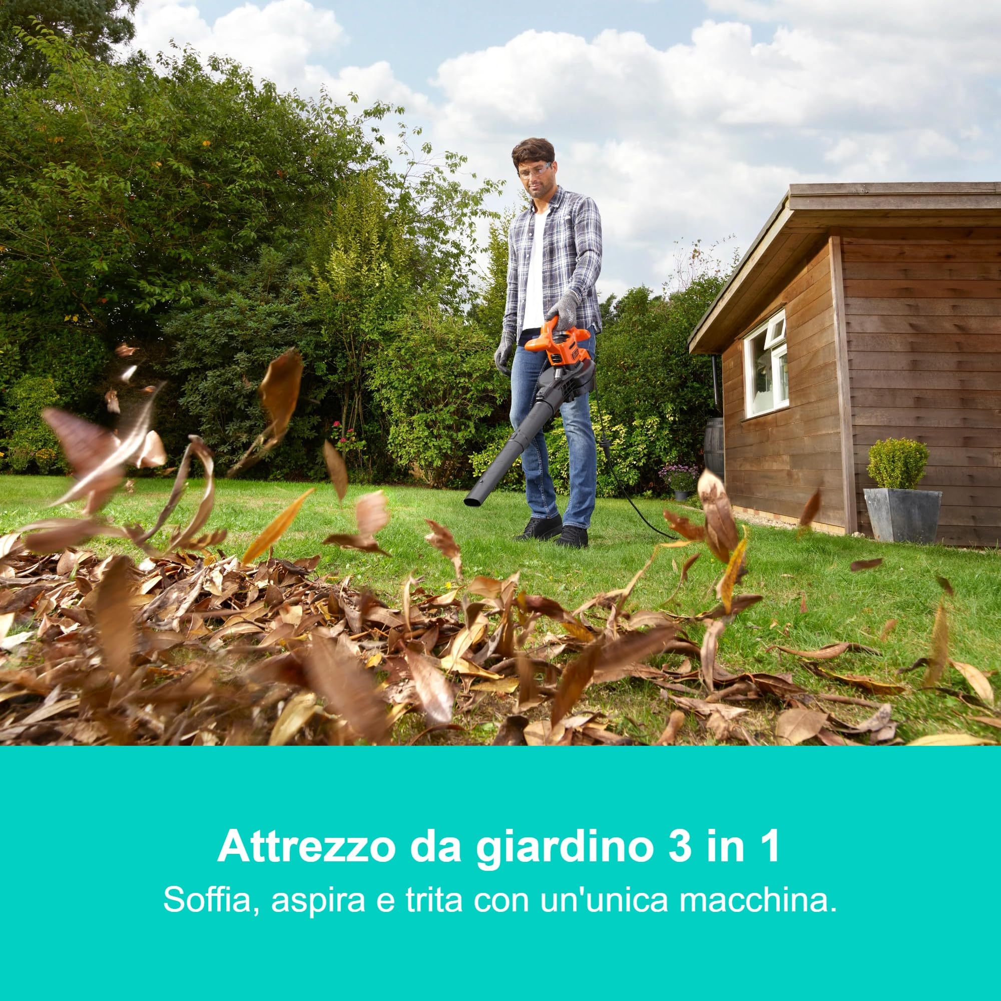 BLACK+DECKER Soffiatore Aspiratore Trituratore per Foglie 3-in-1 da 3000W, BEBLV300SB-QS