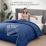 Lane Linen Goose Down Alternative Comforter Queen Size – Hypoallergenic Synthetic Down Duvet Insert, Ultra Soft 100% Cotton, Medium Warmth for All Seasons with Corner Tabs – Dark Blue