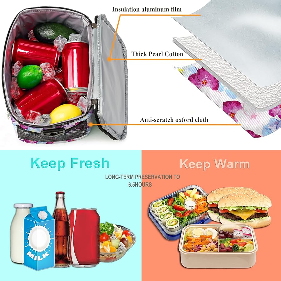 BEIMILY Lunch Bag for Women/Men,Reusable Lunch Box Small Lunch Bag Soft Sided,Leakproof Cooler Bag for Office Work Picnic Beach with Adjustable Shoulder Strap (lily flower) - image 5