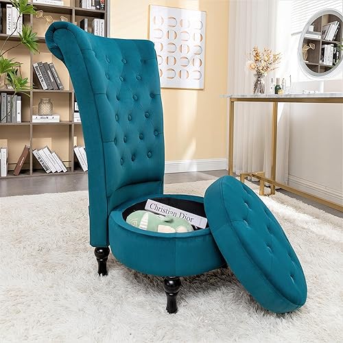 Miniatura 4 de Container Furniture - Silla decorativa de terciopelo con respaldo alto para tocador con almacenamiento y tapicería de lujo, diseño retro y uso