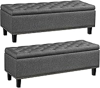 Vista 10 de Yaheetech Banco otomano de entrada de 49 pulgadas con almacenamiento, taburete multiusos para reposapiés, color gris oscuro