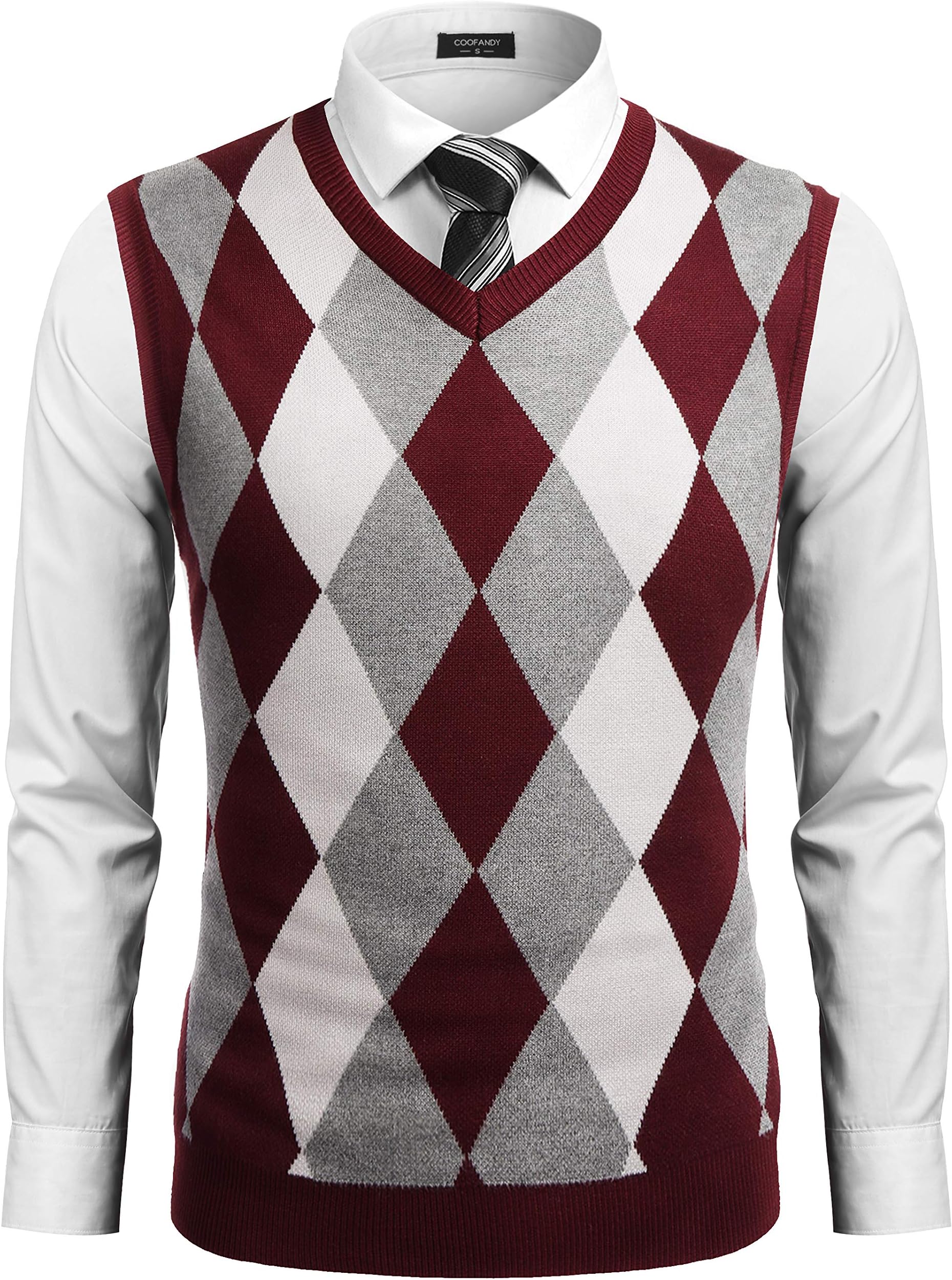 Men's Sleeveless V Neck Pullover Sweater Slim Fit Casual Argyle Vest Sweaters