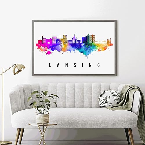 Vista 178 de Póster de Fargo Skyline Dakota del Norte, pintura de paisaje urbano de Dakota del Norte, póster de Fargo Dakota del Norte, impresión de paisaje