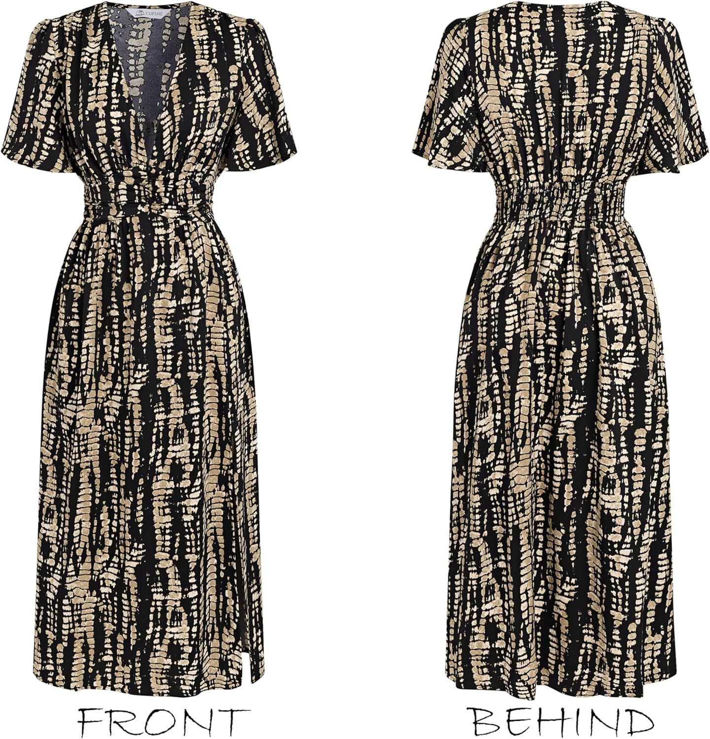 CUPSHE Women's Summer Dresses Abstract Tie Dye V Neck Short Sleeve Elastic Waist Maxi Dress - Image 5