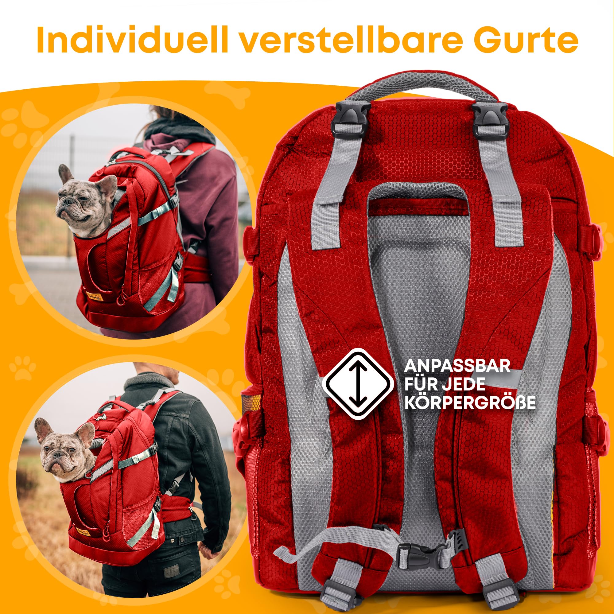 Hunderucksack bis 7kg | Rucksack für Hunde | Extrem hoher Atmungsaktiver Hunde Rucksack zum Wandern, Nahverkehr & Co | Transport-Rucksack Wasserdicht (Rot, Einheitsgröße)