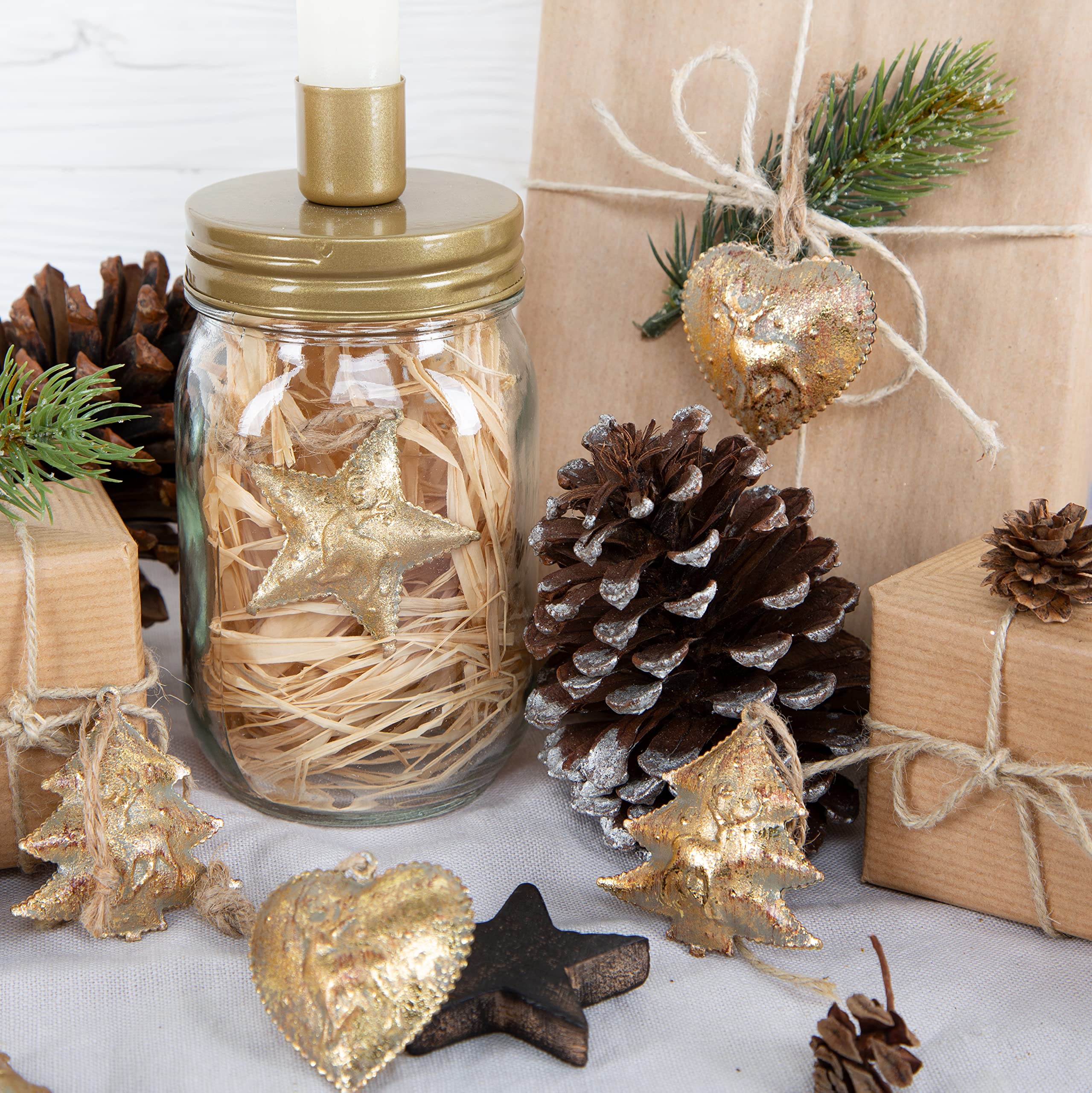 Logbuch-Verlag 18 colgantes dorados de metal para árbol de Navidad, 5 cm, color dorado, rústico, nostálgico