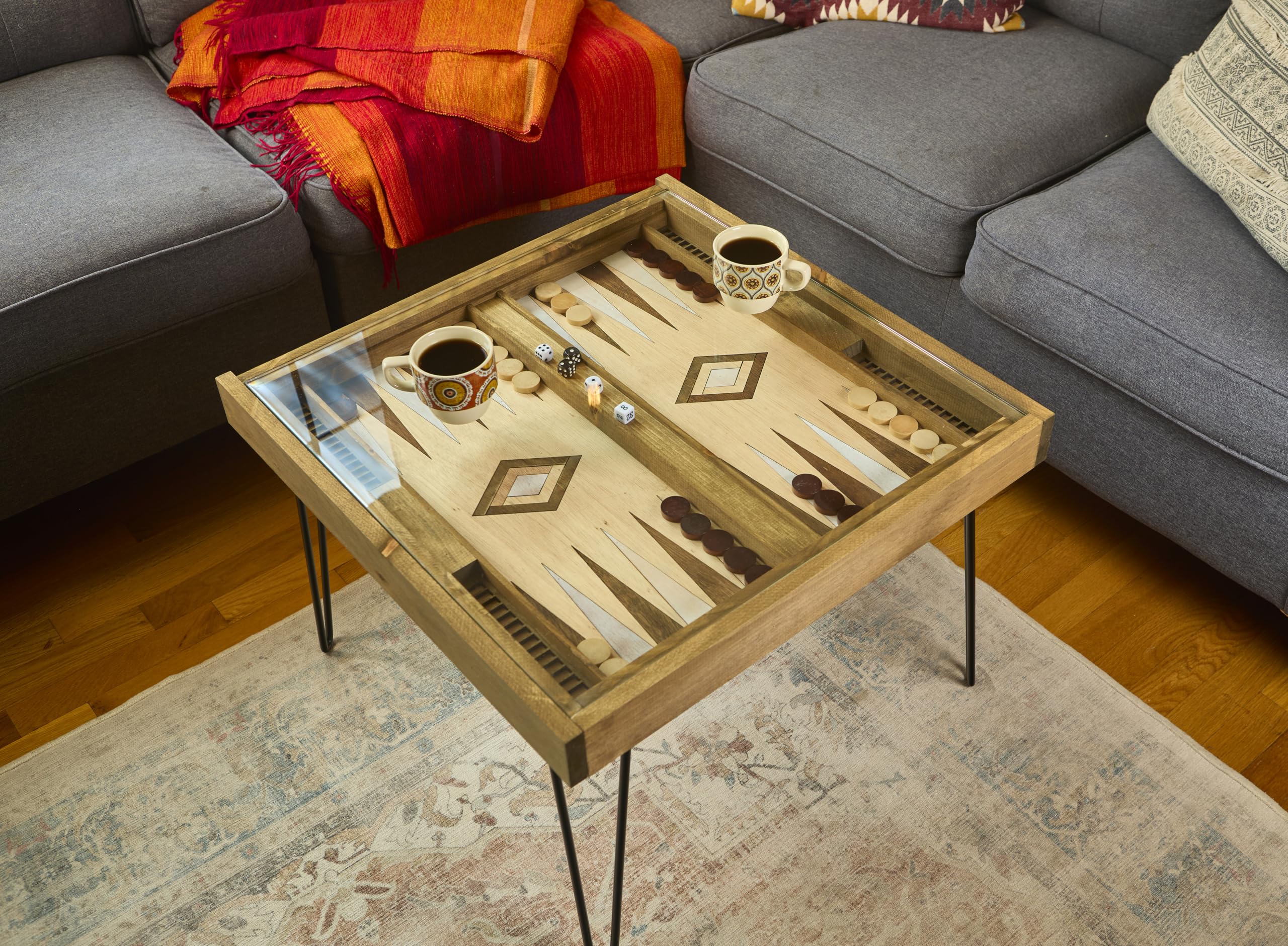 Amazon.com: Rustic Backgammon Coffee Table with Removable Tempered