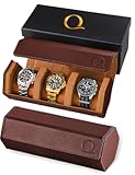 QWATCHBANDS Napa Leather Watch Rolls for Men - Hexagon Triple Watch Roll Travel Case for 3 Watches - Storage Organizer Genuine Leather with Velvet Interior Display &lpar;Brown&sol;Tan&rpar;