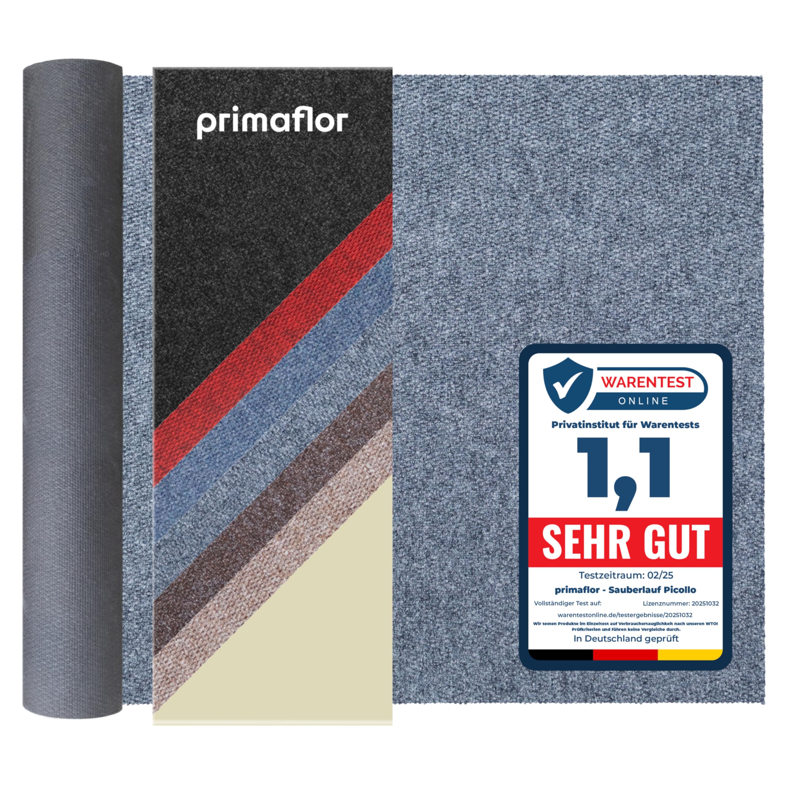 Primaflor Sauberlauf - PICOLLO, Grau-Blau, 2,00m x 5,00m, Rutschfester Schmutzfangläufer Meterware, Robuster Küchenläufer nach Maß, Zuschneidbarer Teppichläufer, Eingangsmatte für Flur und Windfang