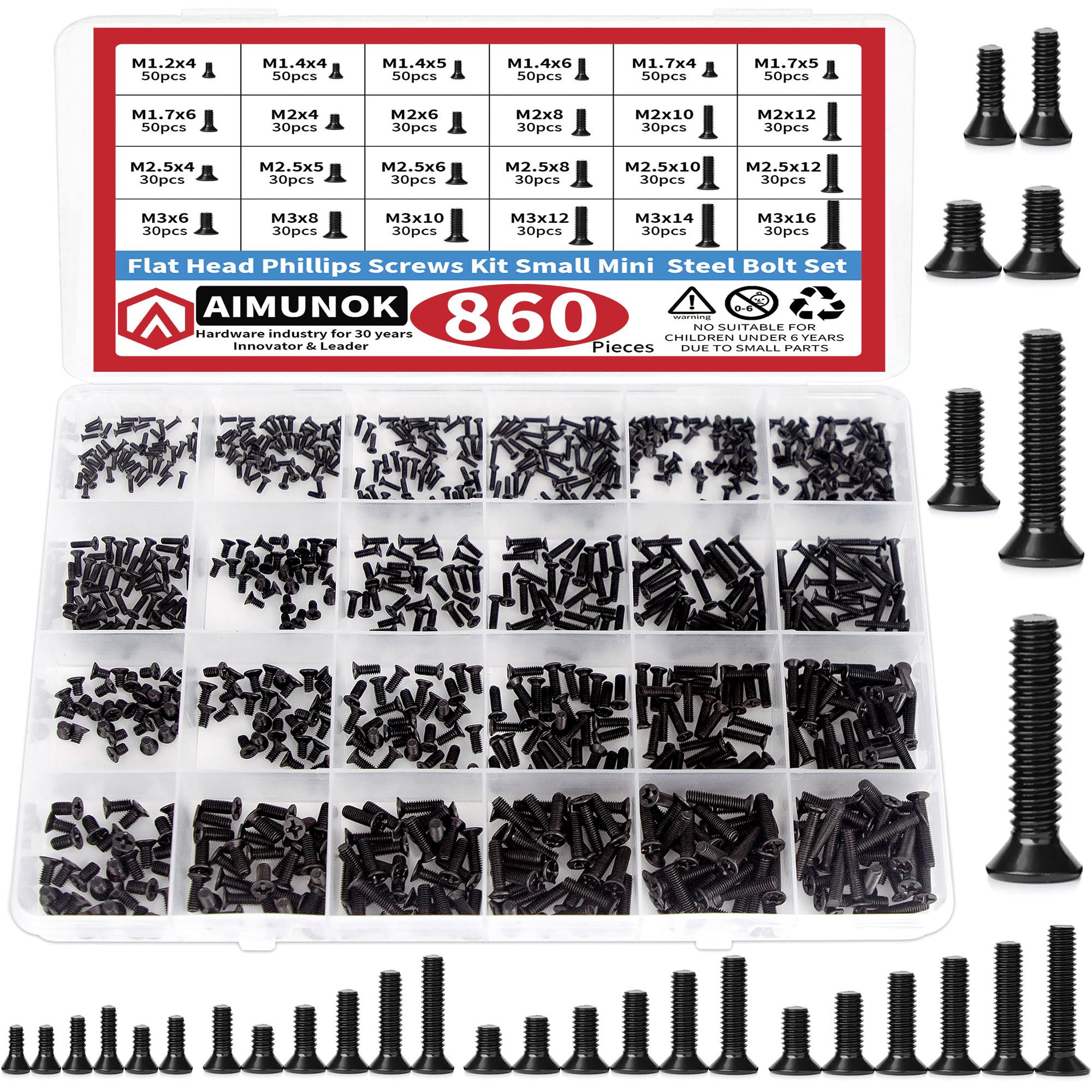 SAHHIVRM 860 PCS Small Computer Screws Assortment Kit, Black Tiny Eyeglass Screws M1.2 M1.4 M1.7 M2 M2.5 M3, PC & Laptop SSD Hard Drive CPU Cooler Screw, M.2 Electronic Screw Set