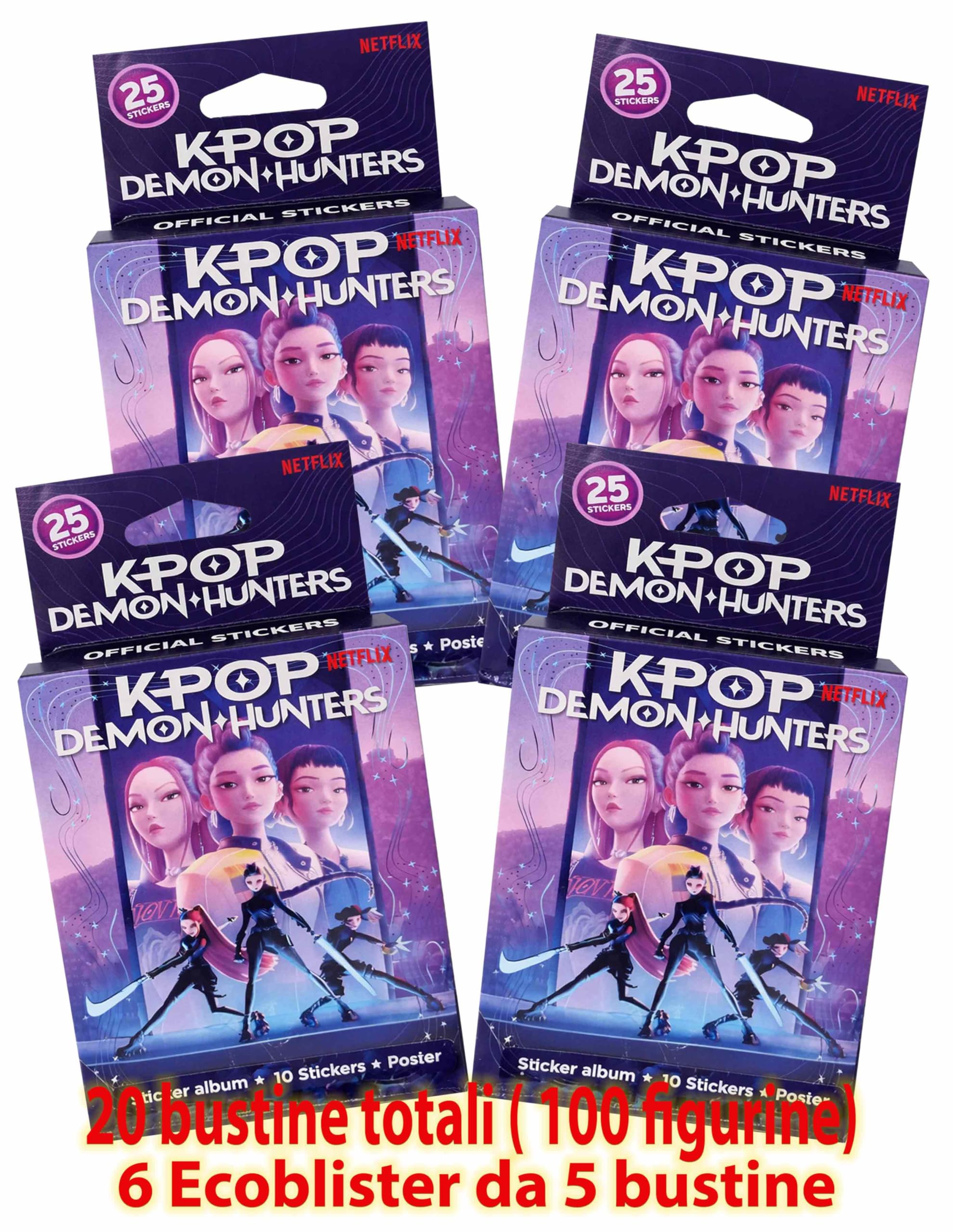 K-Pop Demon Hunters 4 Ecoblister da 5 Bustine (20 Bustine Totali) – Figurine Collezionabili per Album K-Pop Demon Hunters
