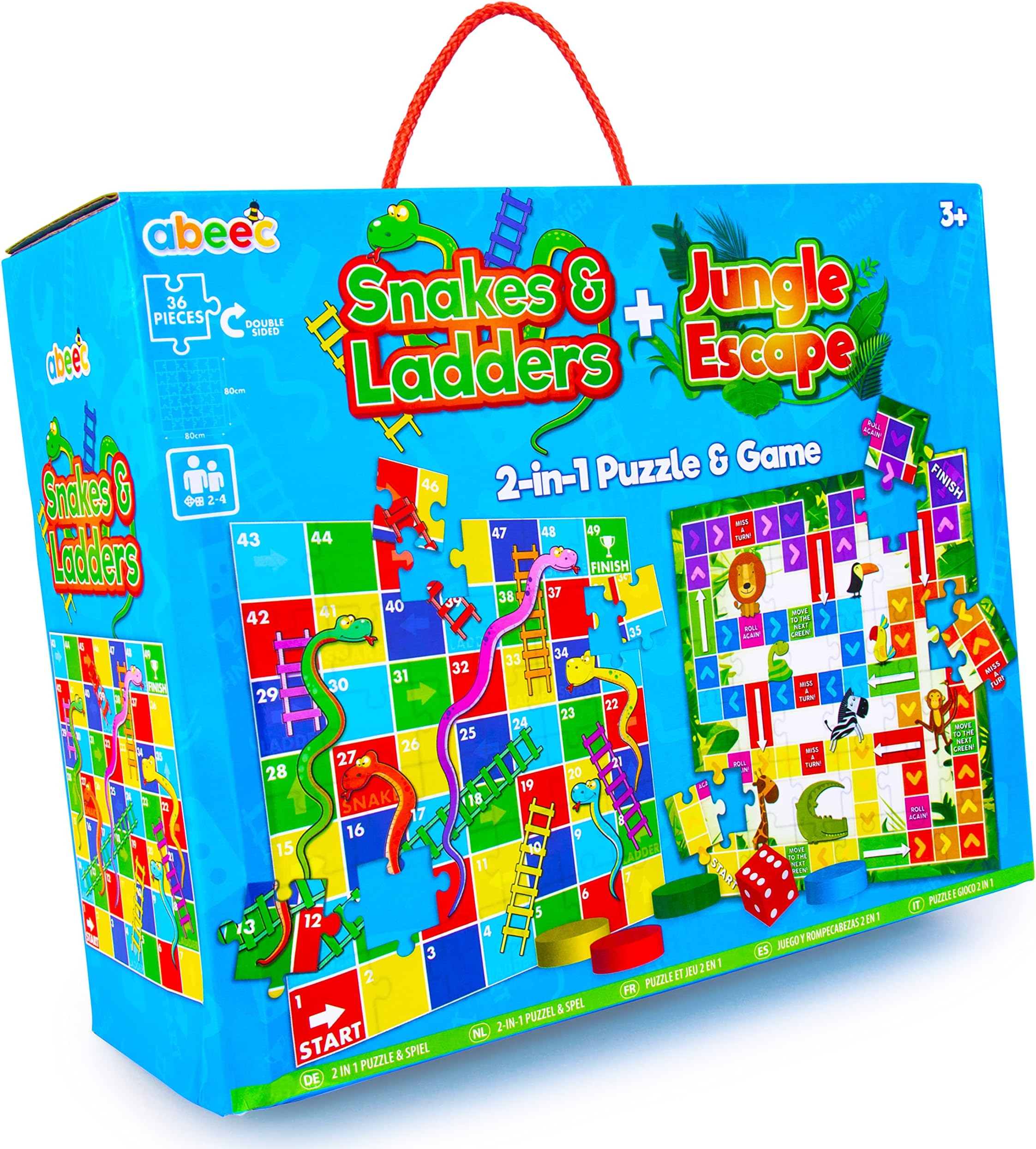 abeec 2-in-1 Snakes And Ladders And Jungle Escape Puzzle & Giant Game Set - Giant Floor Puzzle - Family Board Games For Kids And Adults - Large Garden Games