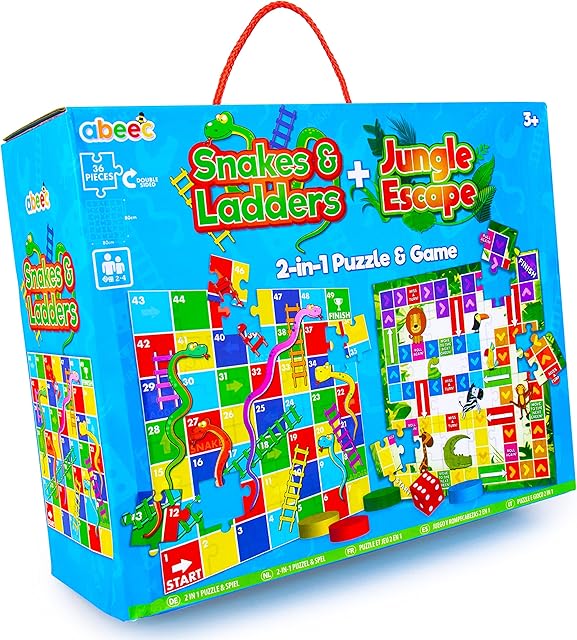 abeec 2-in-1 Snakes And Ladders And Jungle Escape Puzzle & Giant Game Set - Giant Floor Puzzle - Family Board Games For Kids And Adults - Large Garden Games