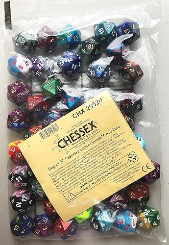 DND - Juego de dados Chessex D&D de 0.630 in, juego de dados poliédricos de plástico Géminis, dados de mazmorras y dragones, incluye 50 dados – D20