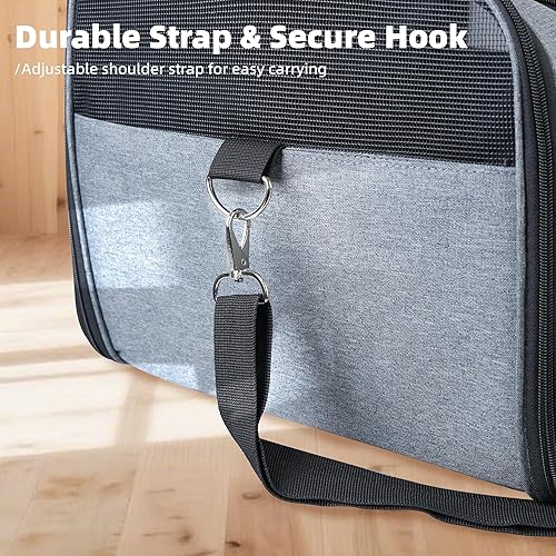 Miniatura 5 de Transportador para gatos ligero e impermeable, diseño plegable con cubierta completa para mayor seguridad, incluye cuenco plegable, color gris