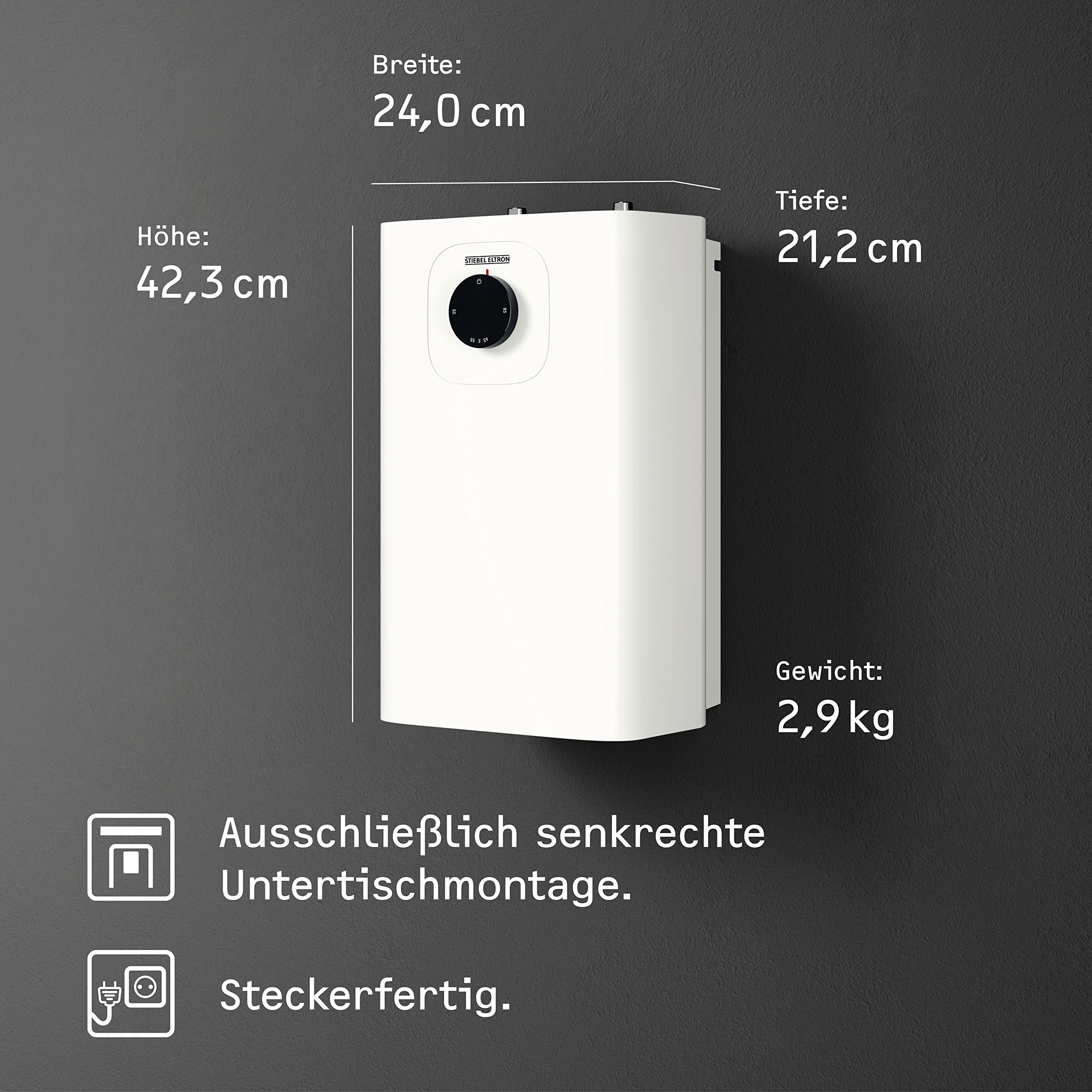 Najnowsza generacja: Stiebel Eltron SNU 5 Plus, bardzo kompaktowy, funkcja zapobiegająca kapaniu, termostop, bojler pod stołem 5 litrów niskiego ciśnienia z wtyczką, 2 kW, 204972