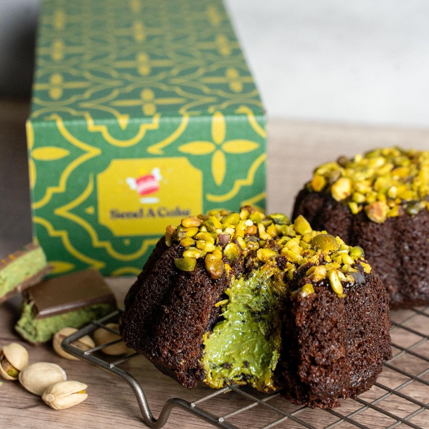 Dubai Chocolate Cake Luxury Duo Pack with 2 Gourmet Chocolate Pistachio Cream Cakes with Knafeh - Iconic Dubai Treat