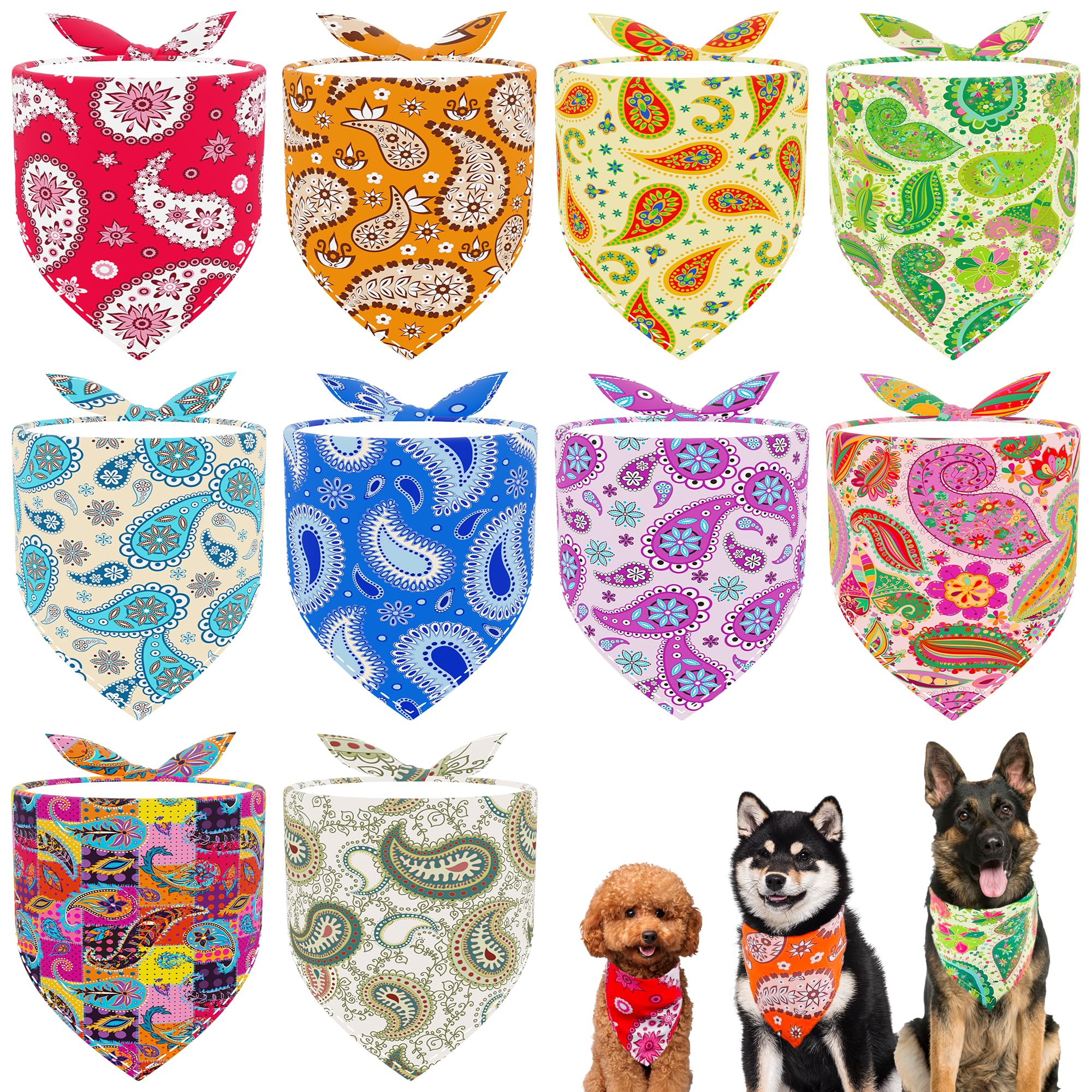 JpGdn 10pcs Dog Bandanas Paisley Pattern for Large Extra Large XL XXL Breed Kerchief Triangle Bibs Scarves Pink Blue Yellow Red Girl Boy Grooming