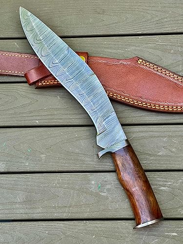 Poshland RG-02-Cuchillo Kukri de acero de Damasco hecho a mano - Impresionante mango de agarre perfecto