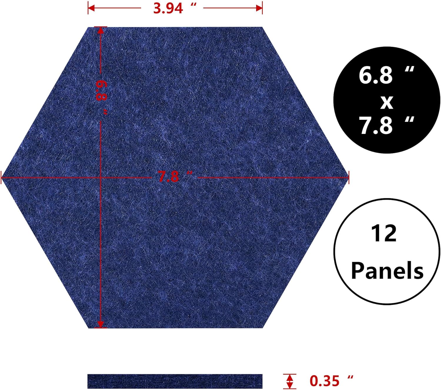 Vienrose Hexagon Felt Bulletin Board Self Adhesive Pin Board Wall Decoration Tiles with 35 Push Pins for Office Home and School, Blue Series 12 Pack