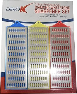 Dinok – grande 15,2 x 5,1 cm 3 PC Diamond Whetstone set con base a ventosa antiscivolo, perfetto per affilare scalpelli, legno strumenti di lavoro e coltelli, grossa, media e fine gradi